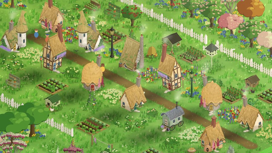 Thatched cottages and vegetable gardens